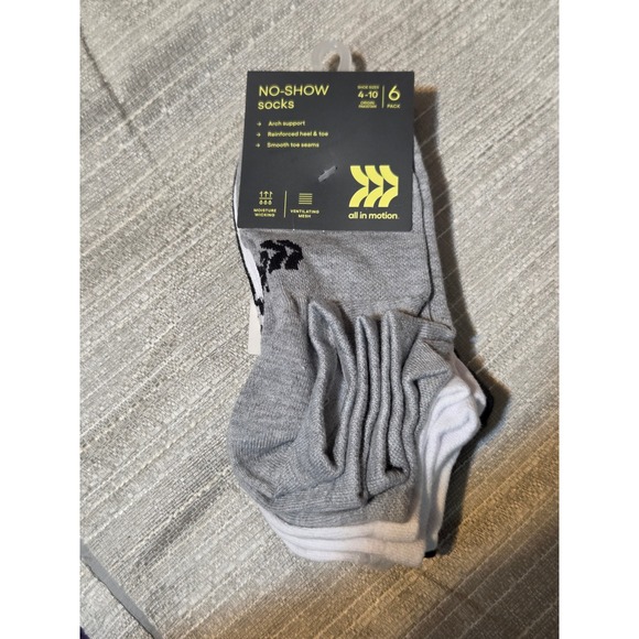all in motion Accessories - All in Motion Womens No Show Socks 6 Pack Grey White Black Size 4-10 Athletic
